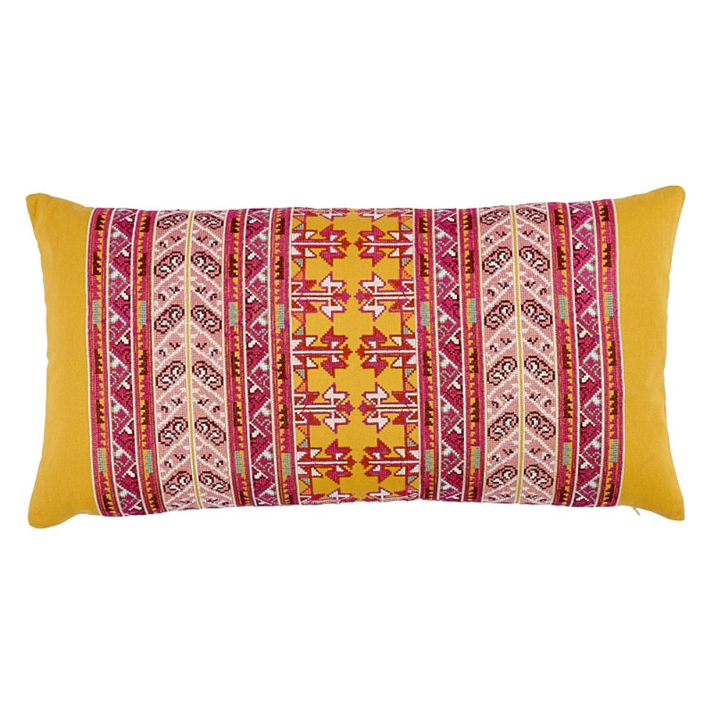 Schumacher SO7962218 Vinka Embroidery Pillow in Pink & Yellow