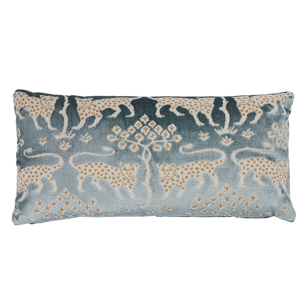 Schumacher SO8008018 Woodland Leopard Velvet Pillow Pillows & Accessories in Mineral & Gold