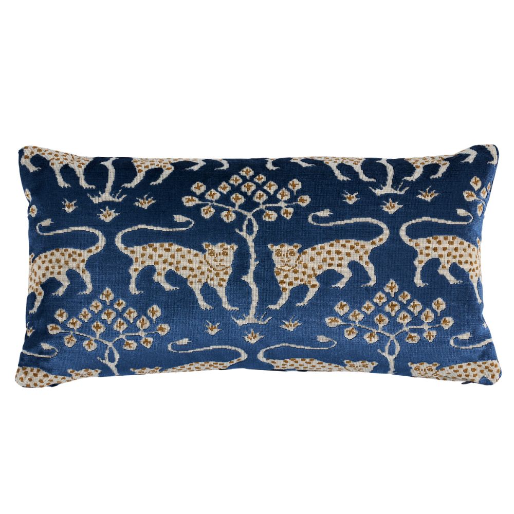 Schumacher SO8008218 Woodland Leopard Velvet Pilow Pillows & Accessories in Sapphire