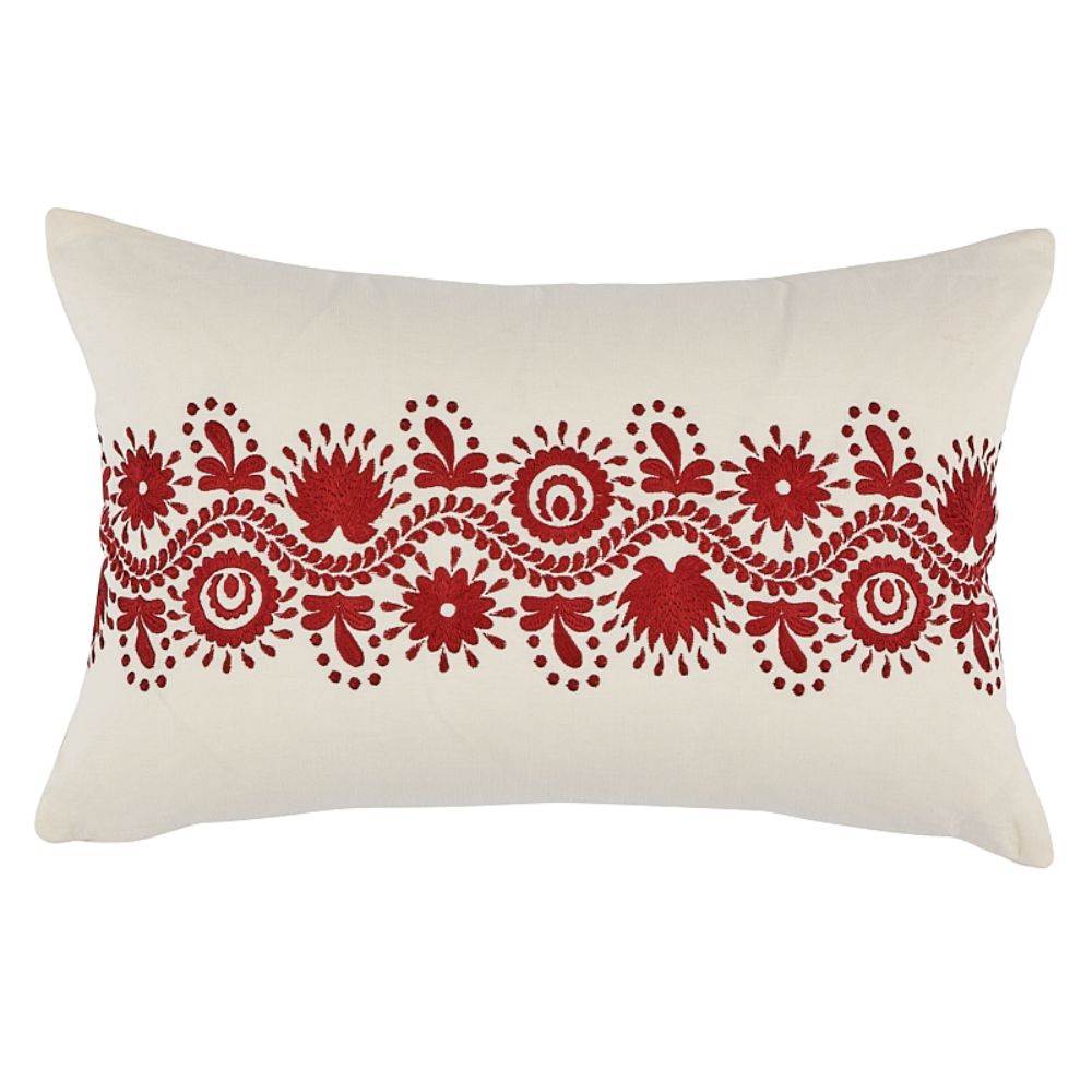 Schumacher SO8074220 Theodora Embroidery Pillow Pillows & Accessories in Red