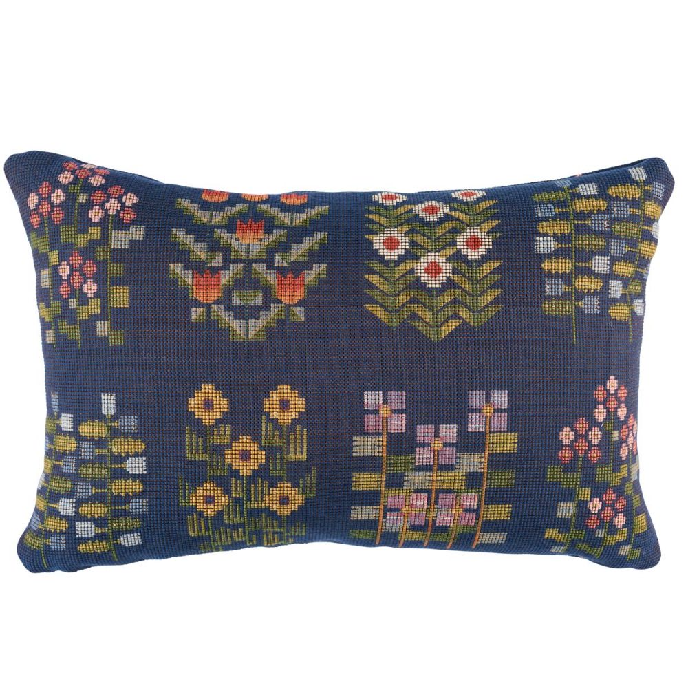 Schumacher SO8197113 Uncommon Threads Annika Floral Tapestry Pillow Pillows & Accessories in Multi On Navy