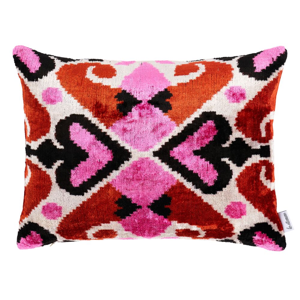 Schumacher SOV30838 Adana Silk Velvet Pillow Pillows & Accessories in Pink & Orange