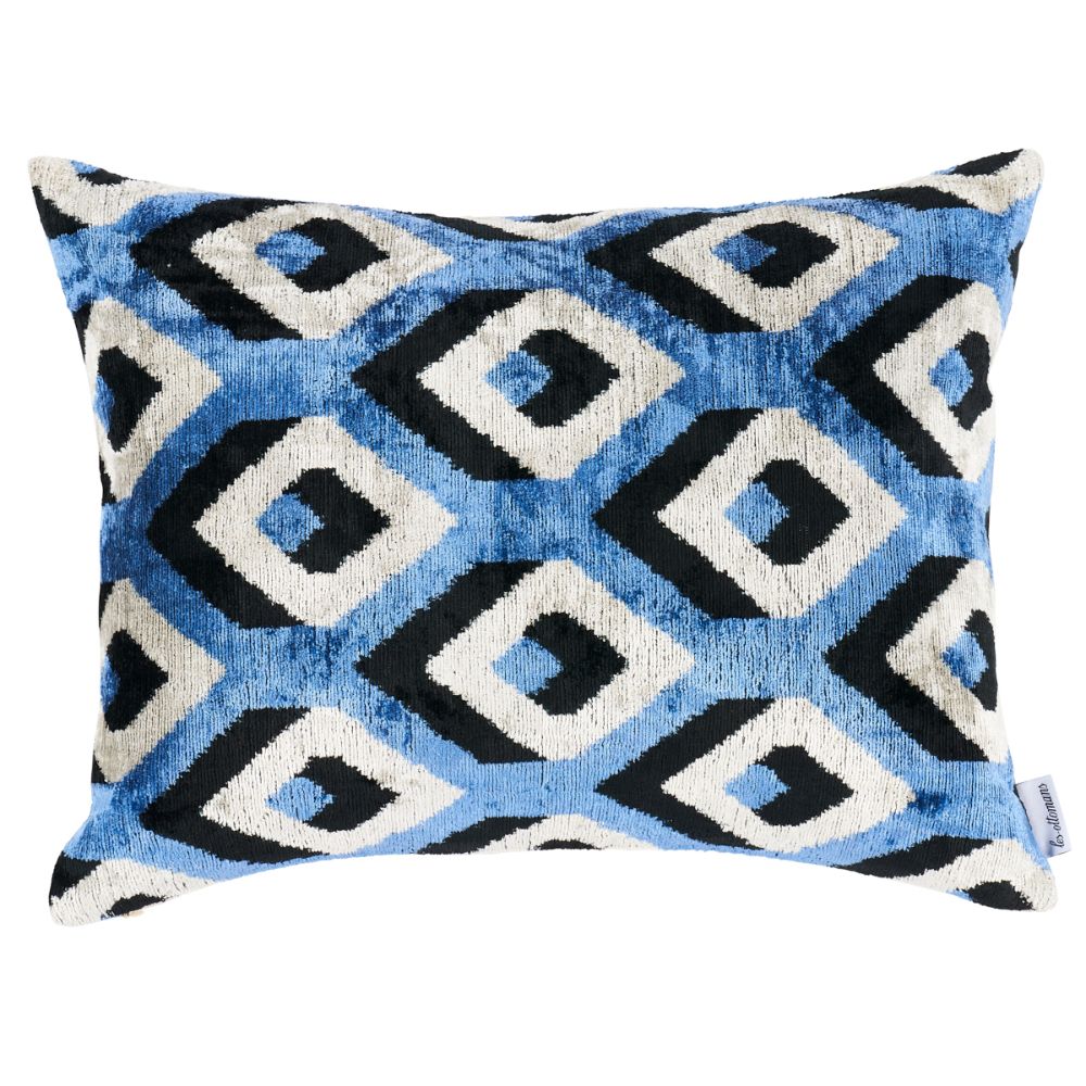 Schumacher SOV45438 Mersin Silk Velvet Pillow Pillows & Accessories in Blue & Black