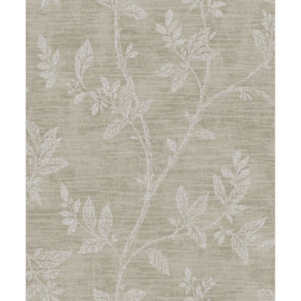 Etten Gallerie by Seabrook Wallpaper 2231118 Leaf Trail in Metallic Taupe & Glass Beads