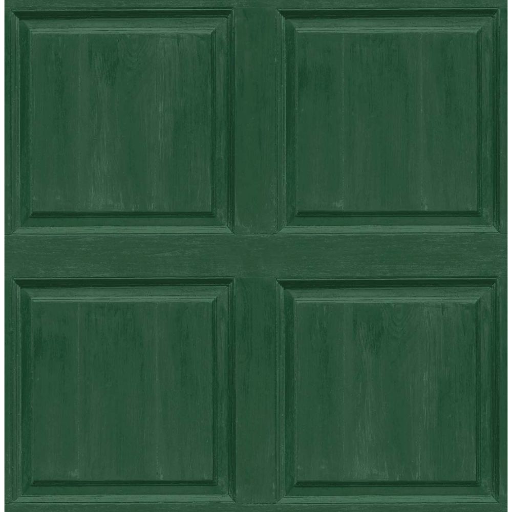 NextWall AS20304 Washed Faux Panel Wallpaper in Emerald Green