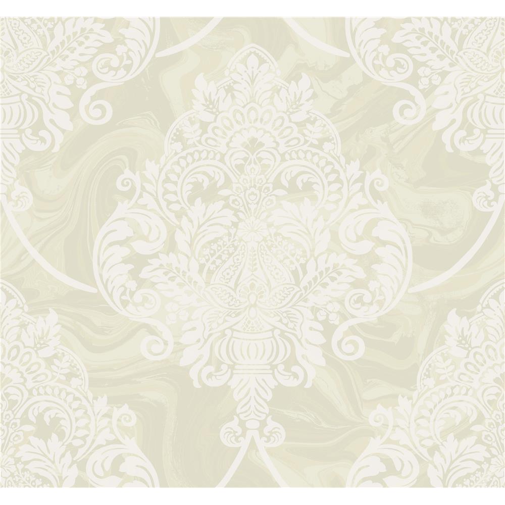 Seabrook Designs AW70805 Casa Blanca 2  Puff Damask Wallpaper in Metallic and Off-White