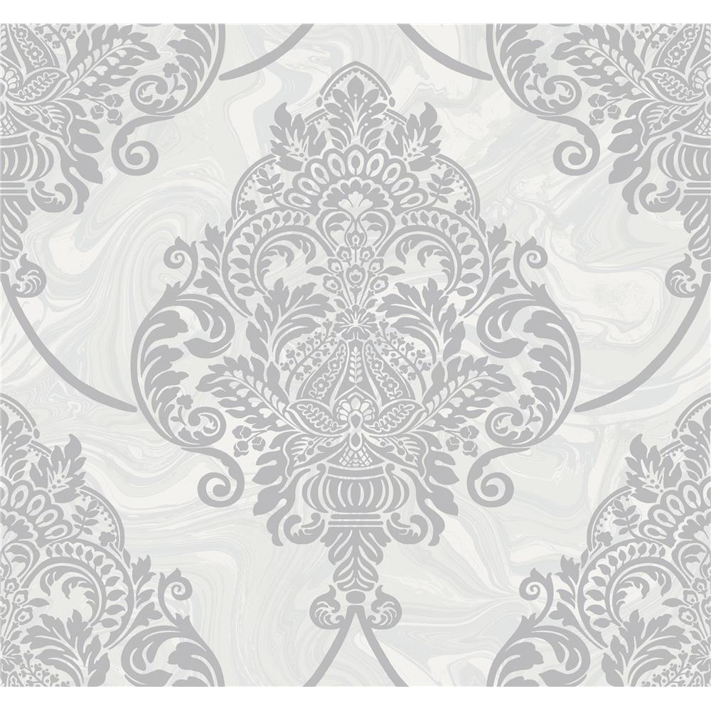 Seabrook Designs AW70806 Casa Blanca 2  Puff Damask Wallpaper in Silver Glitter and Pearl