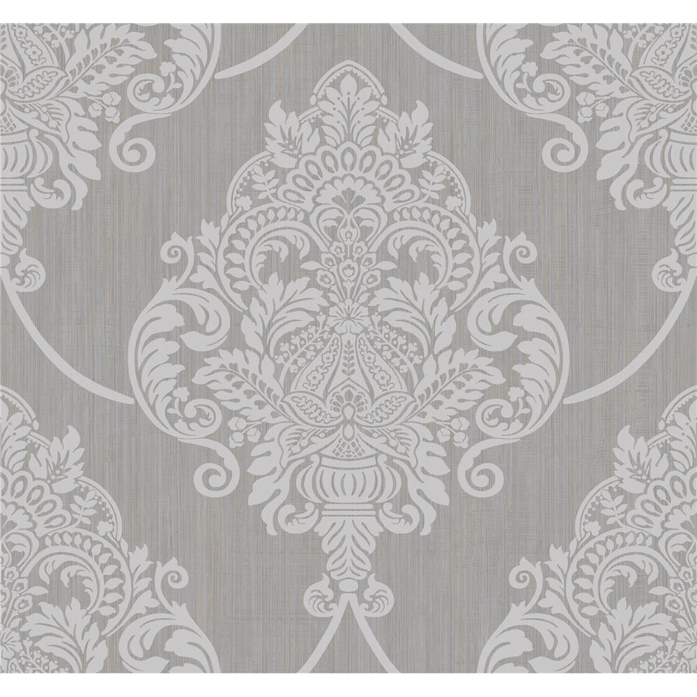 Seabrook Designs AW70808 Casa Blanca 2  Puff Damask Wallpaper in Metallic Silver Glitter and Tan