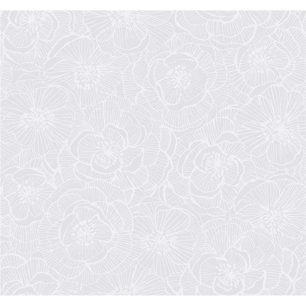 Seabrook Designs AW71000 Casa Blanca 2  Graphic Floral Wallpaper in Metallic Pearl