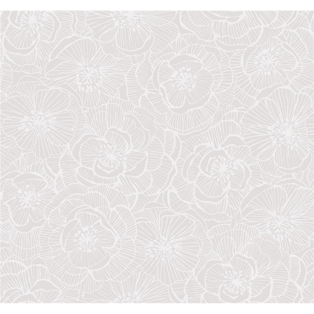 Seabrook Designs AW71001 Casa Blanca 2  Graphic Floral Wallpaper in Metallic Champagne and Off-White