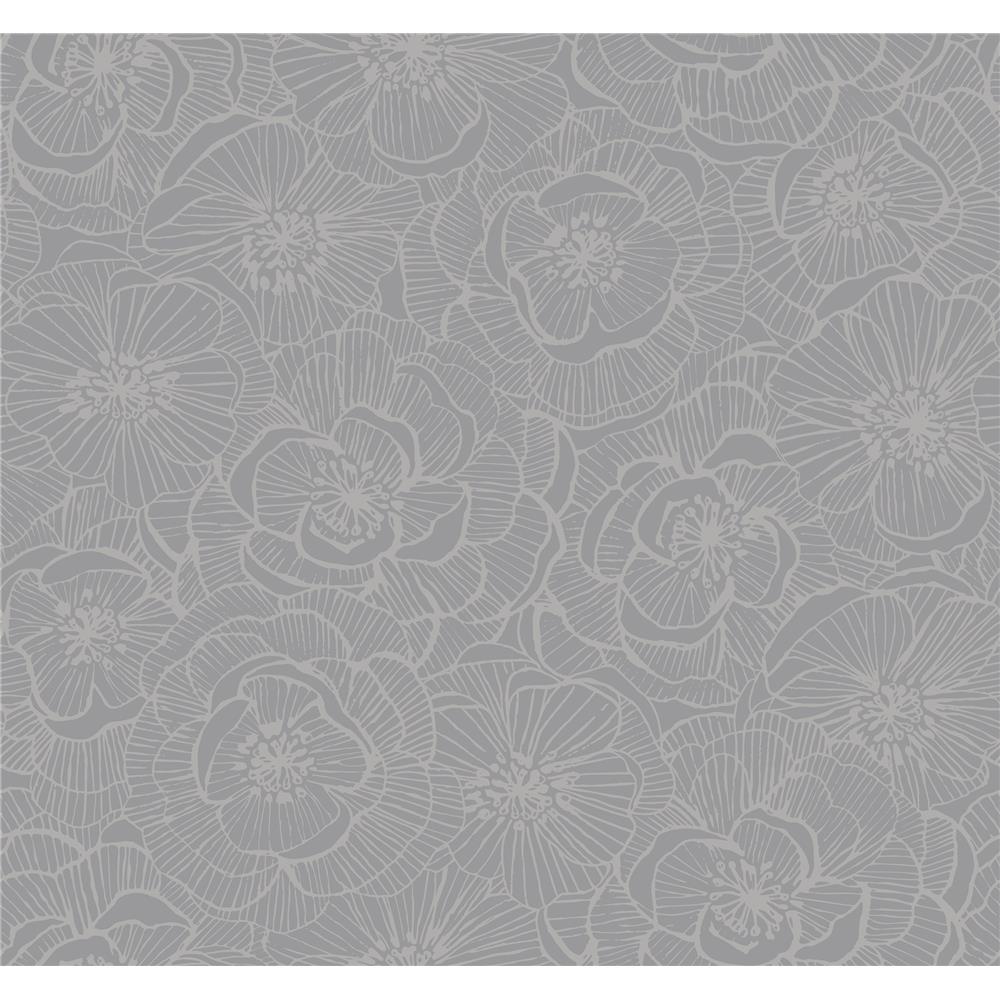 Seabrook Designs AW71010 Casa Blanca 2  Graphic Floral Wallpaper in Metallic Silver