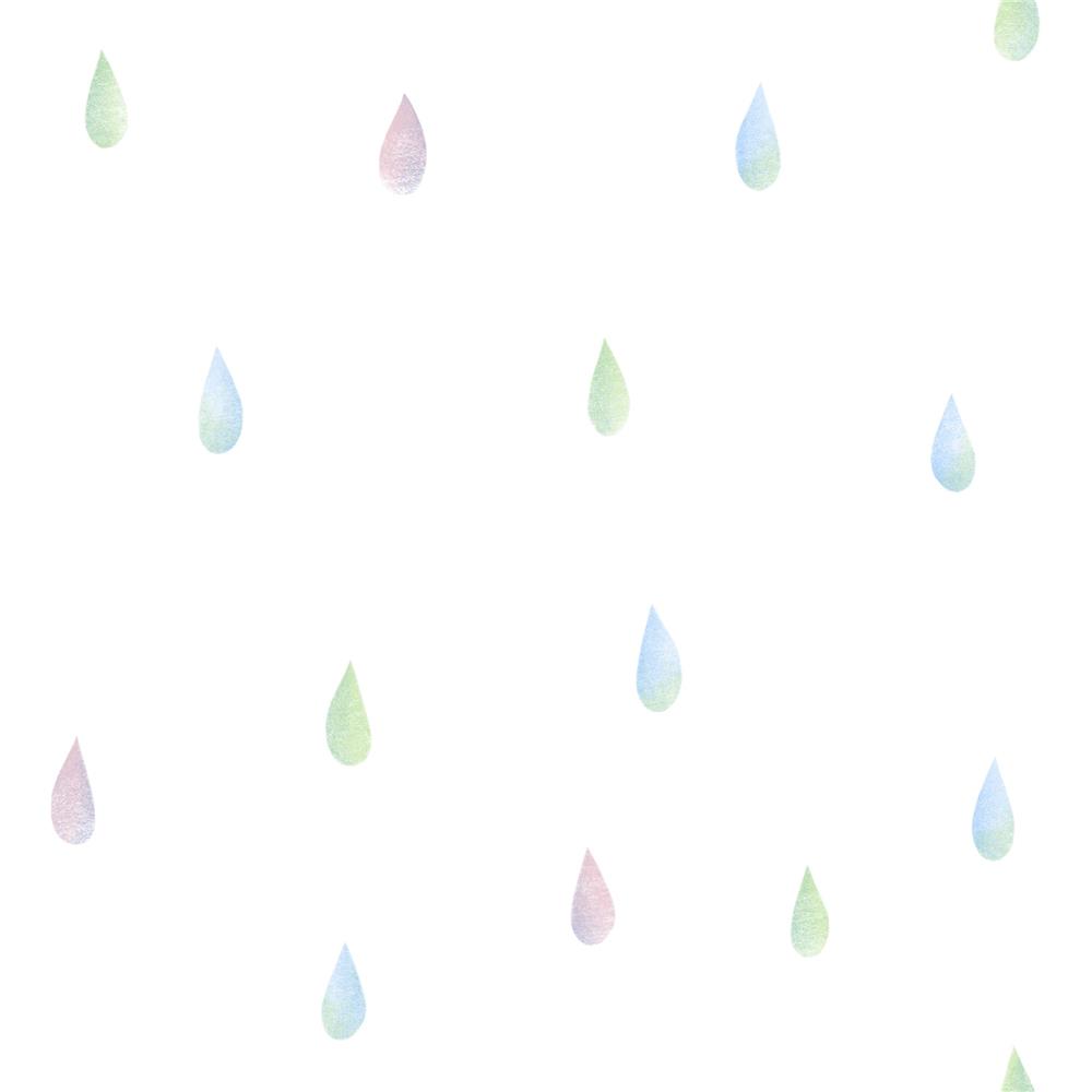 Seabrook Designs DA60002 Day Dreamers Raindrops Wallpaper in Pink, Blue, and Green
