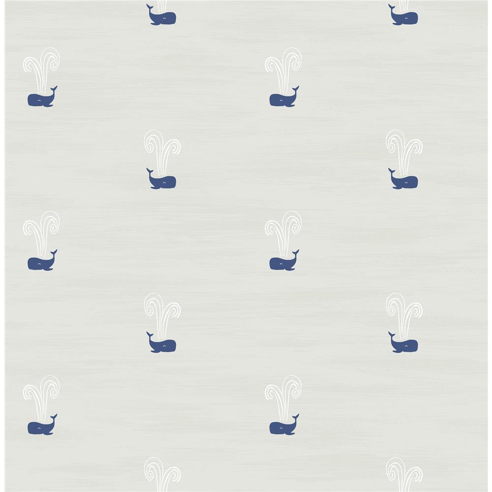 Seabrook Designs DA60300 Day Dreamers Tiny Whales Wallpaper in Soft Gray and Navy