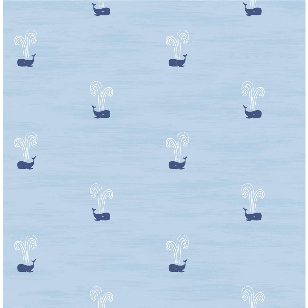 Seabrook Designs DA60302 Day Dreamers Tiny Whales Wallpaper in Sky Blue and Navy
