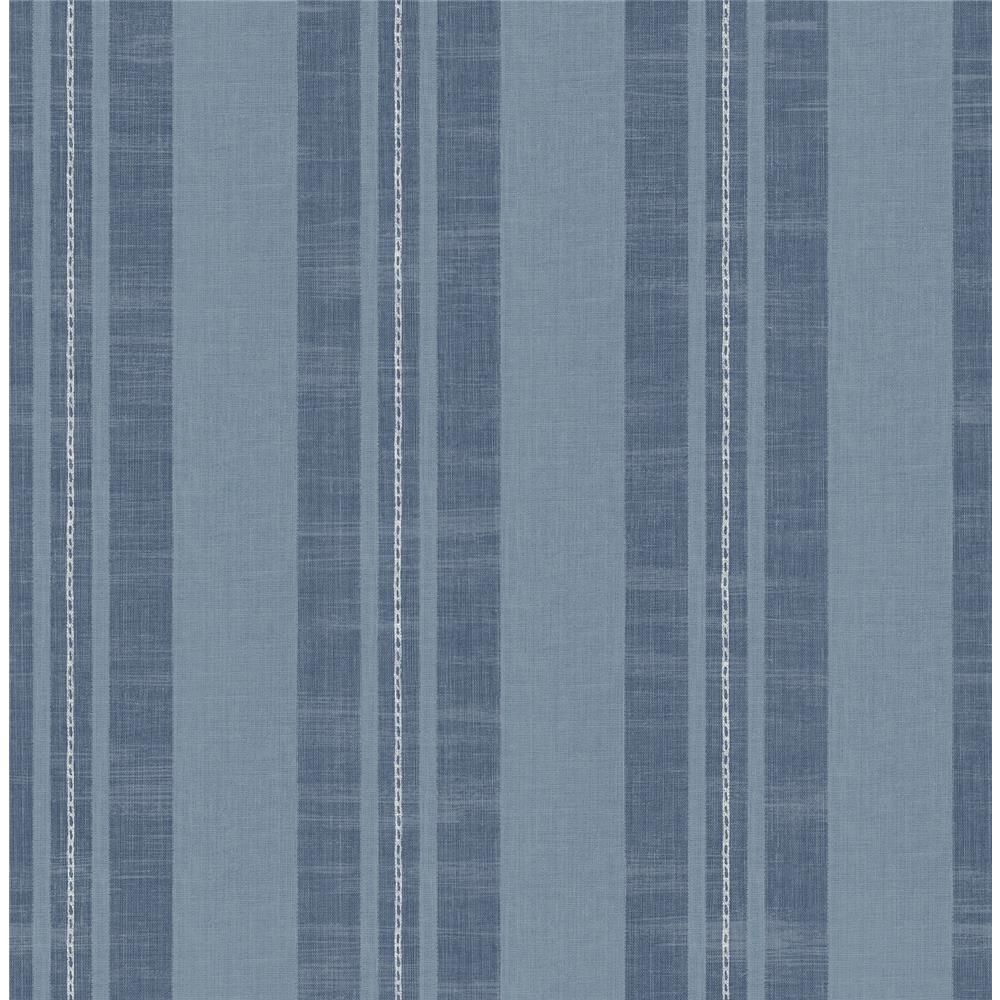 Seabrook Designs DA60402 Day Dreamers Linen Stripe Wallpaper in Sky Blue and Denim