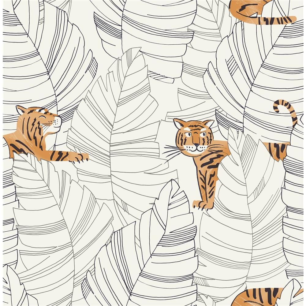 Seabrook Designs DA61200 Day Dreamers Hiding Tigers Wallpaper in Black and Orange