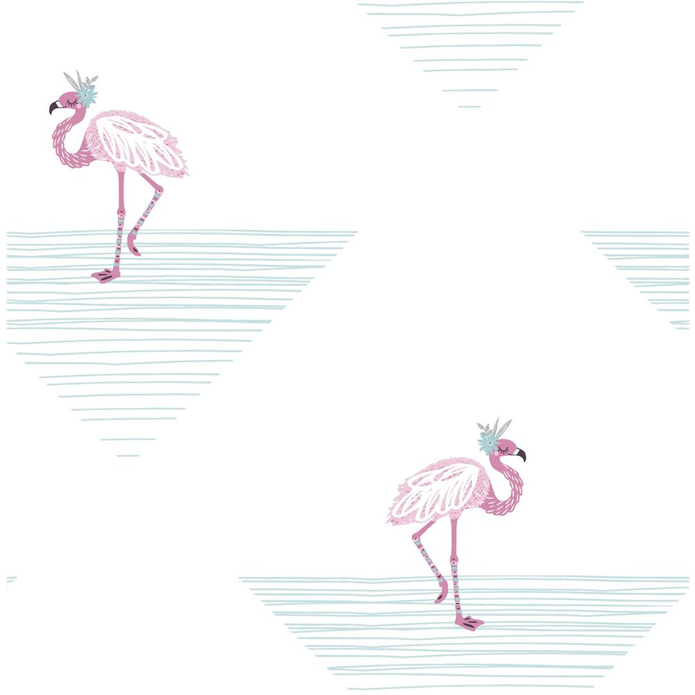 Seabrook Designs DA61701 Day Dreamers Dancing Flamingo Wallpaper in Fuchsia and Teal