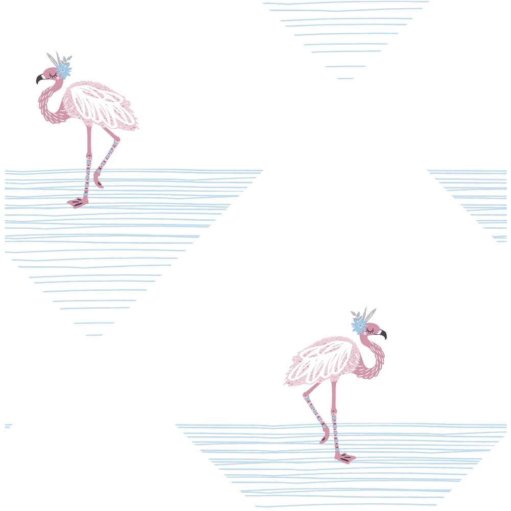 Seabrook Designs DA61702 Day Dreamers Dancing Flamingo Wallpaper in Fuchsia and Sky Blue
