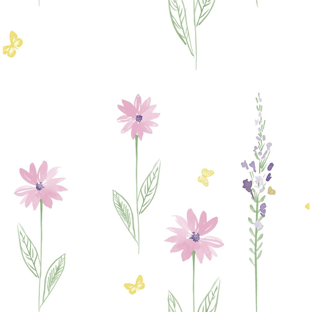 Seabrook Designs DA62601 Day Dreamers Daisy Field Wallpaper in Pink and Green