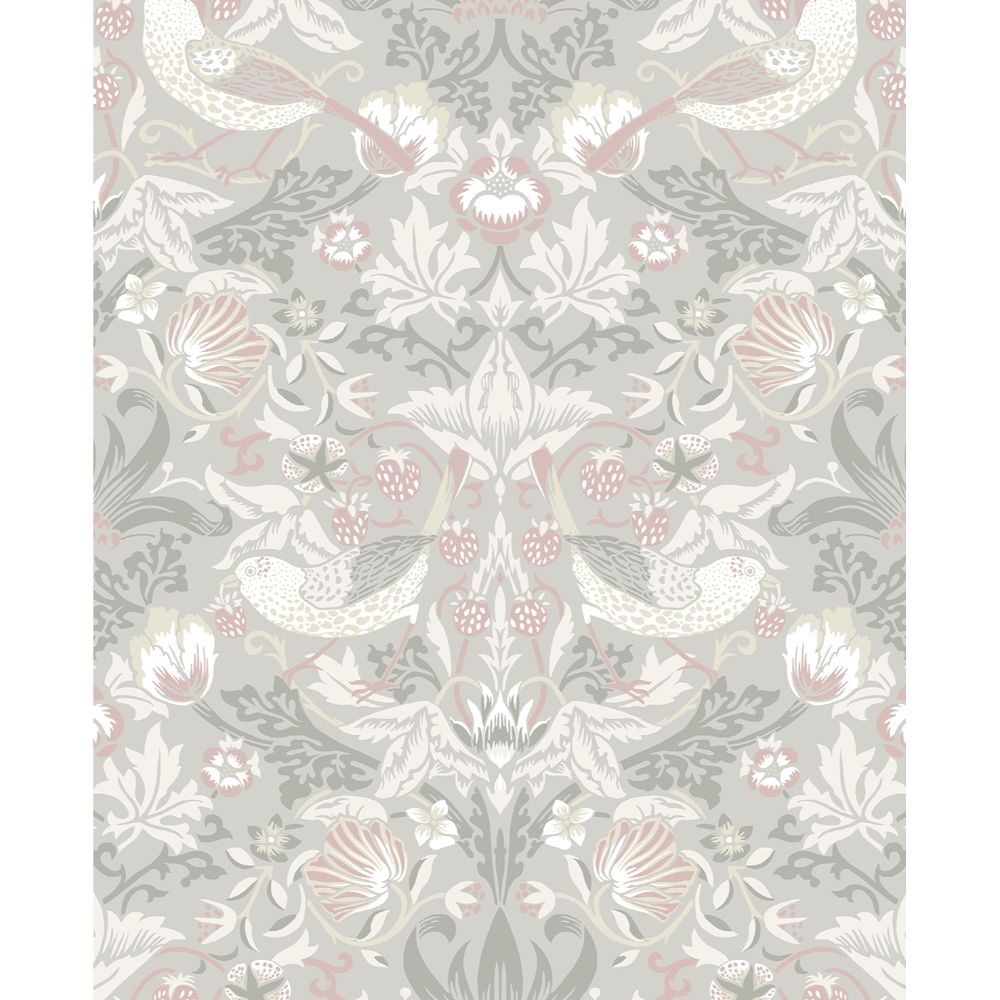 Seabrook Wallpaper ET11208 Fragaria Garden Wallpaper in Light Grey & Rose Petal