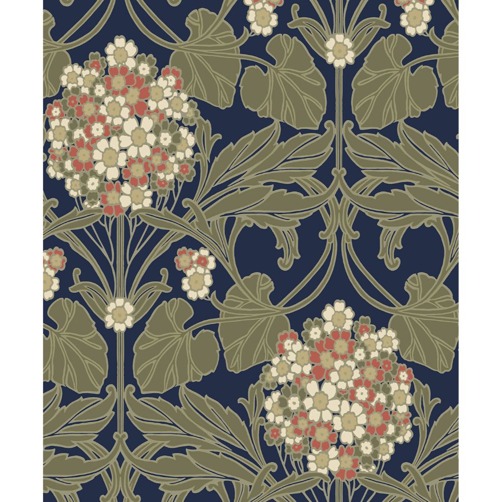 Seabrook Wallpaper ET12102 Floral Hydrangea Wallpaper in Navy & Terra Cotta