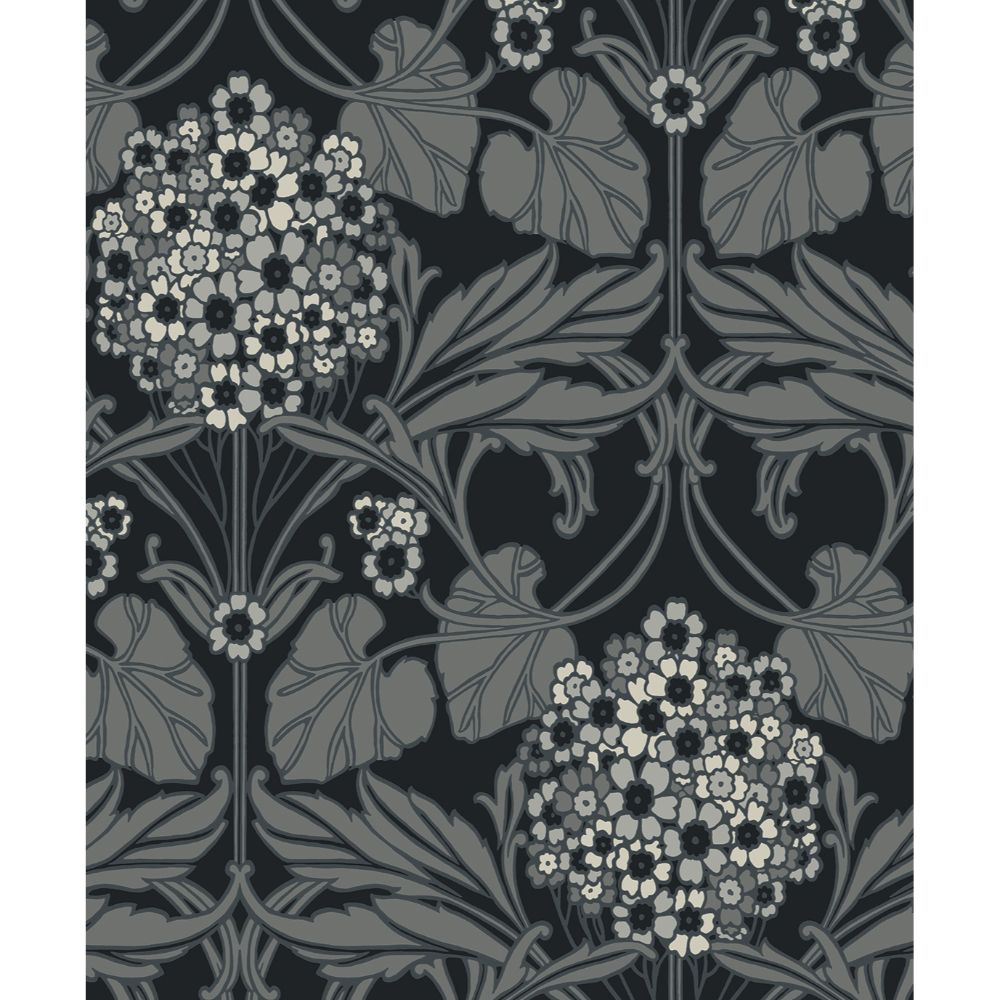 Seabrook Wallpaper ET12120 Floral Hydrangea Wallpaper in Ebony & Charcoal