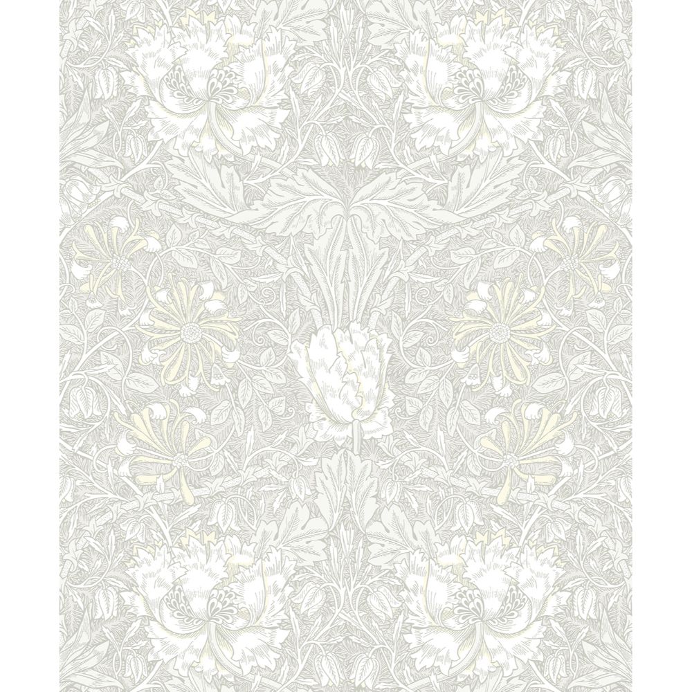 Seabrook Wallpaper ET12605 Ogee Flora Wallpaper in Swiss Coffee & Light Grey