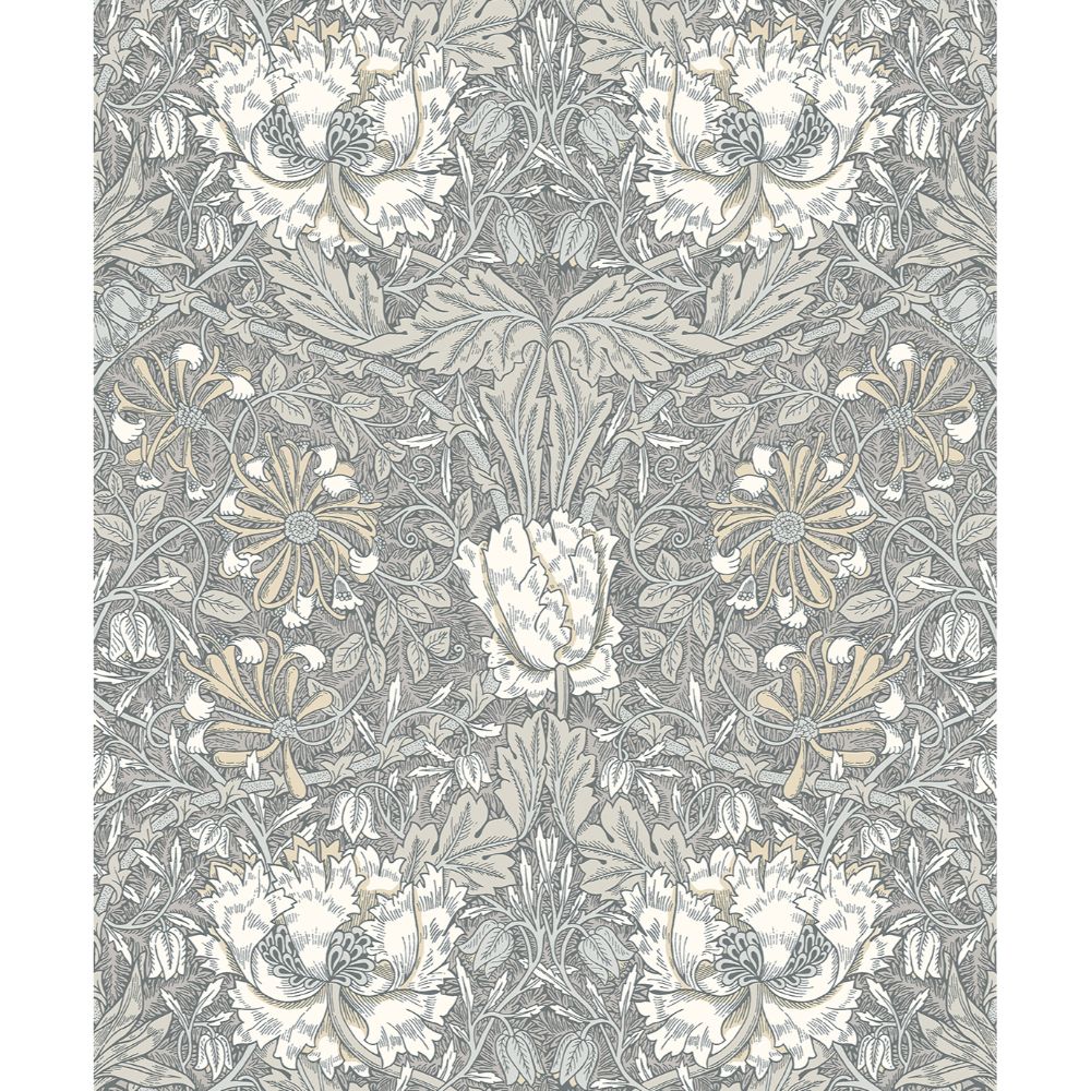 Seabrook Wallpaper ET12607 Ogee Flora Wallpaper in Stone Grey & Desert Sand