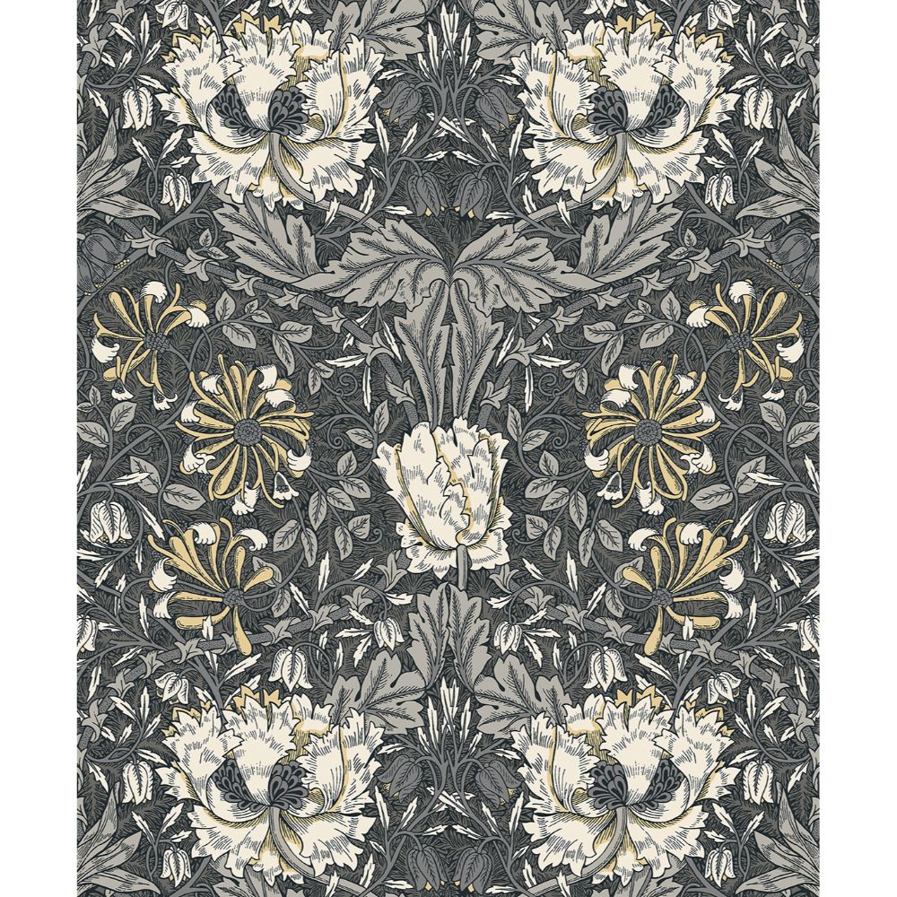 Seabrook Wallpaper ET12608 Ogee Flora Wallpaper in Charcoal & Goldenrod