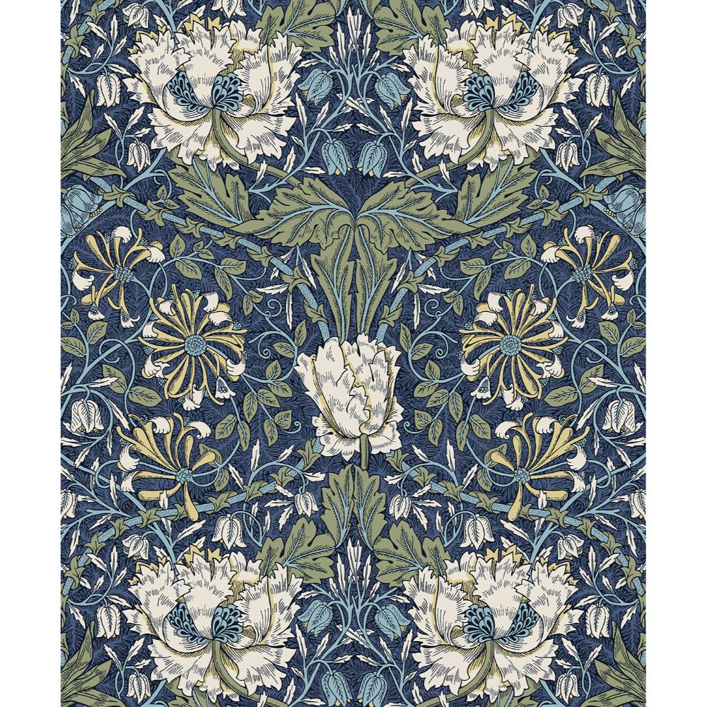 Seabrook Wallpaper ET12612 Ogee Flora Wallpaper in Indigo Dye & Thyme