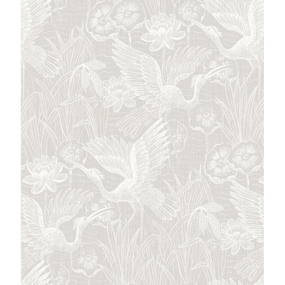Seabrook Wallpaper EW11500 White Heron Floral Wallpaper in Heron Neutral