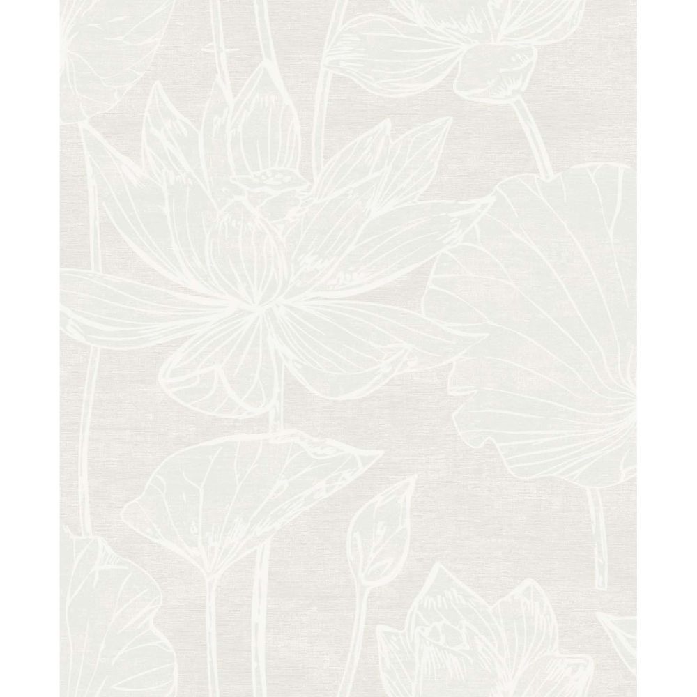 Seabrook Wallpaper EW12015 Water Lilies Wallpaper in White Pearl
