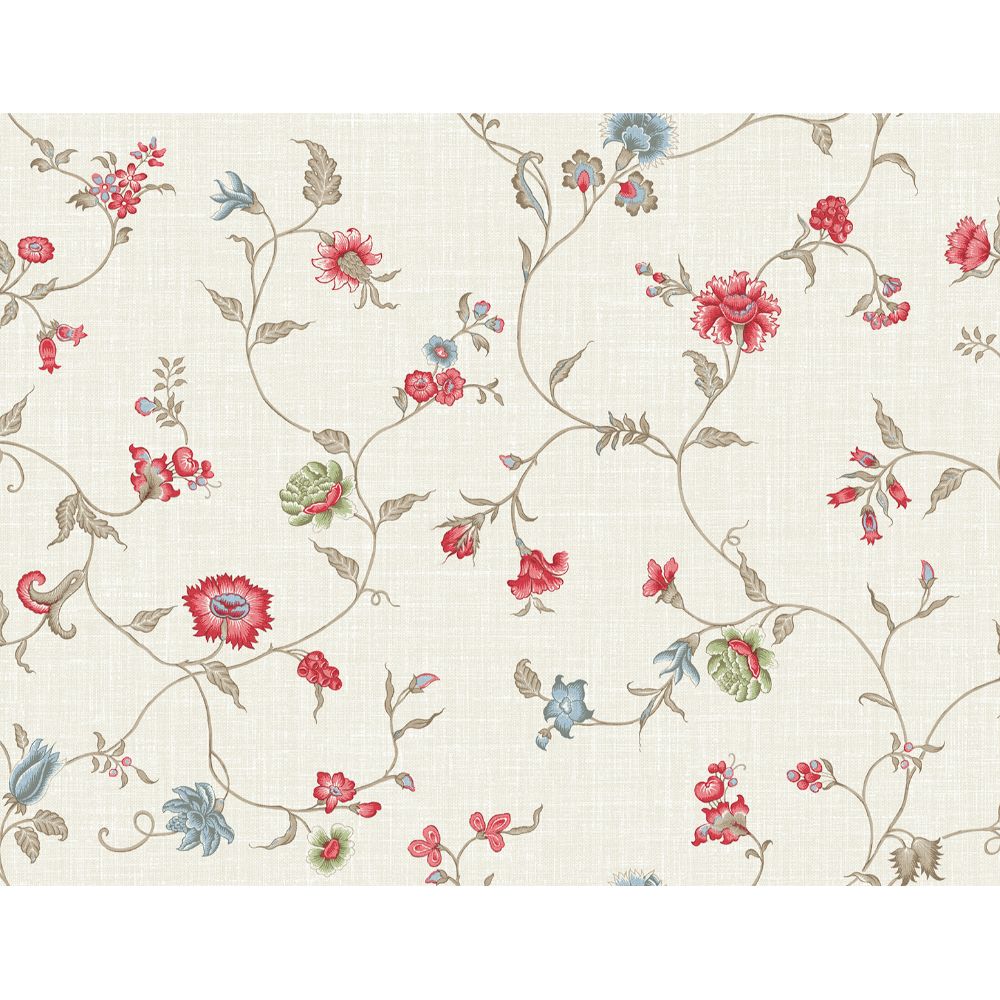 Seabrook Wallpaper FC61004 Florale Trail Wallpaper in Cranberry & Blue Bell