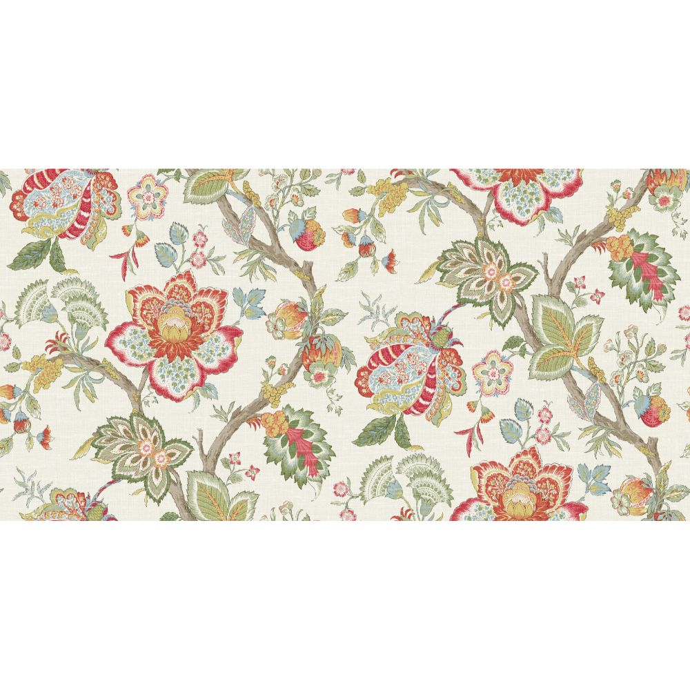 Seabrook Wallpaper FC62604F Bernadette Linen Fabric in Pomme & Antique Ruby