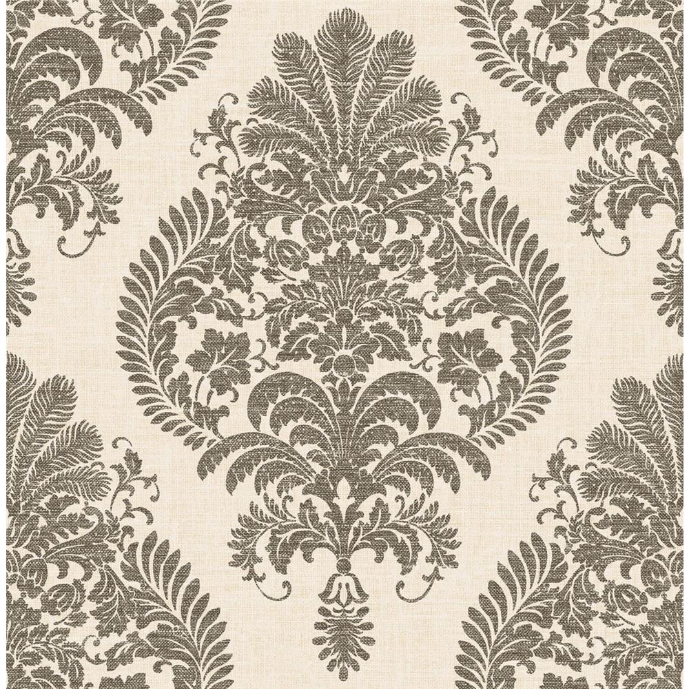Seabrook Wallpaper LN10400 Antigua Damask Wallpaper in Charcoal and Ivory