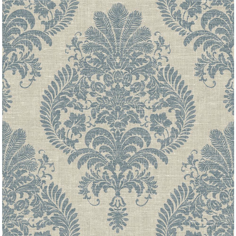 Seabrook Wallpaper LN10402 Antigua Damask Wallpaper in Air Force Blue and Alabaster