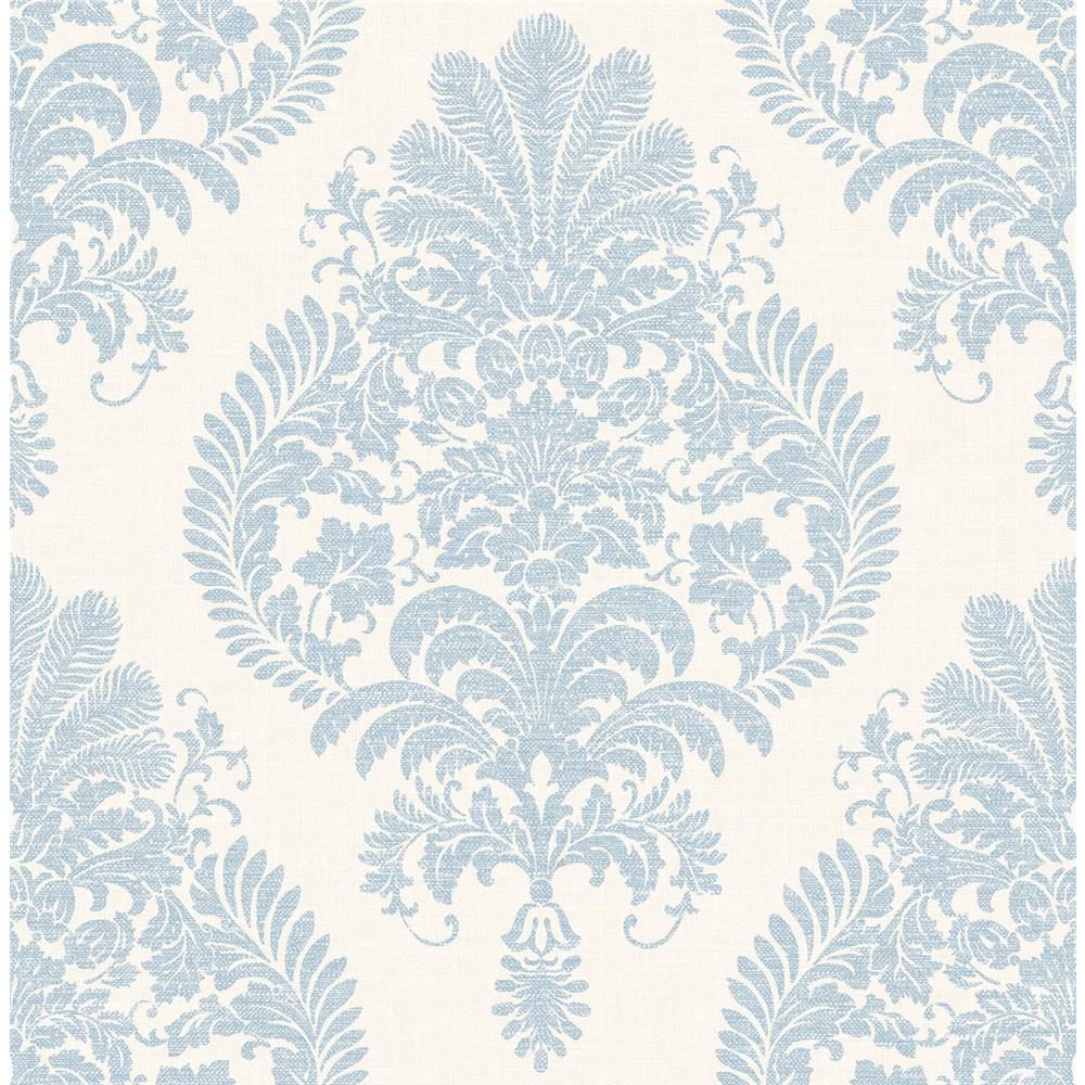 Seabrook Wallpaper LN10412 Antigua Damask Wallpaper in Blue Frost and Bone White
