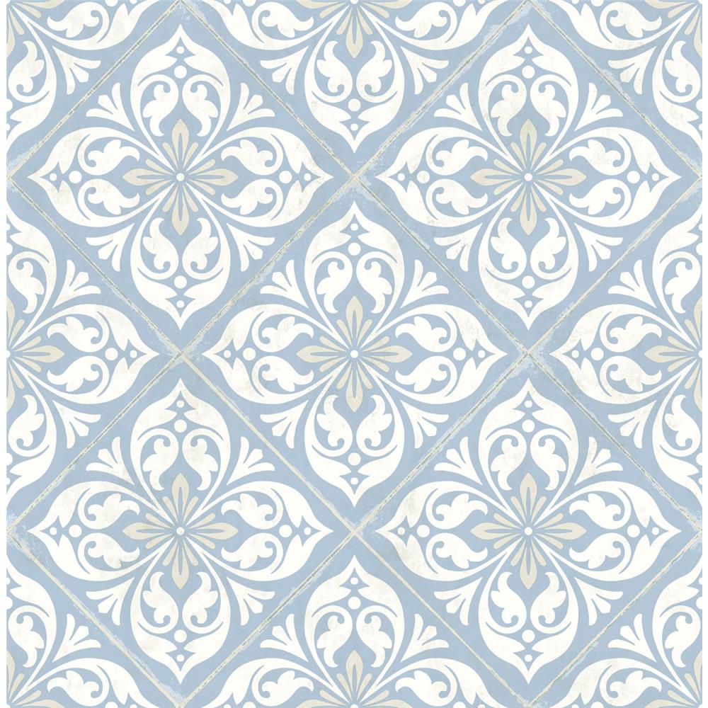 Seabrook Wallpaper LN11002 Plumosa Tile Wallpaper in Carolina Blue and Arrowroot