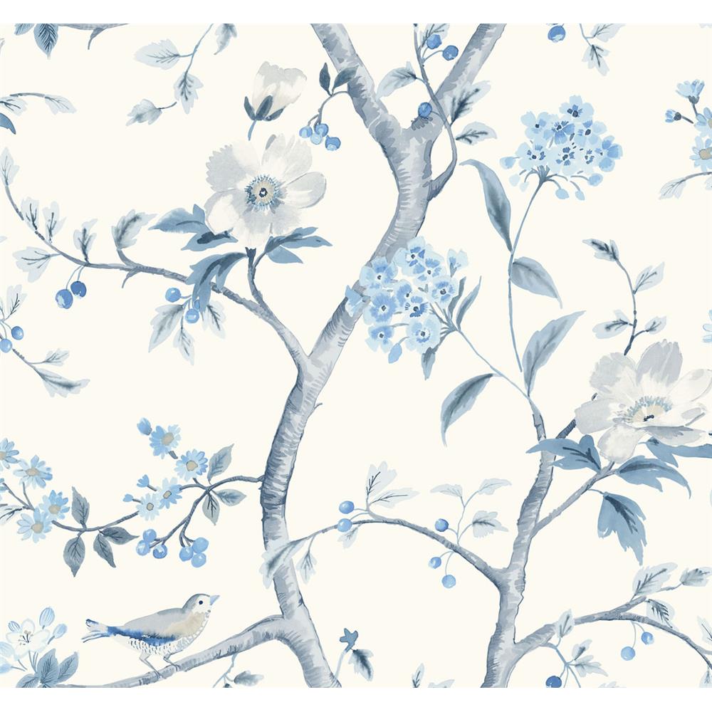 Seabrook Wallpaper LN11102 Southport Floral Trail Wallpaper in Eggshell and Blue Shale 