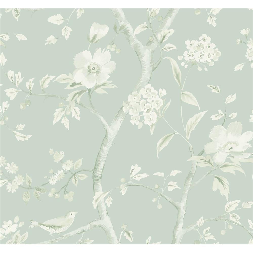 Seabrook Wallpaper LN11104 Southport Floral Trail Wallpaper in Sea Glass and Ivory