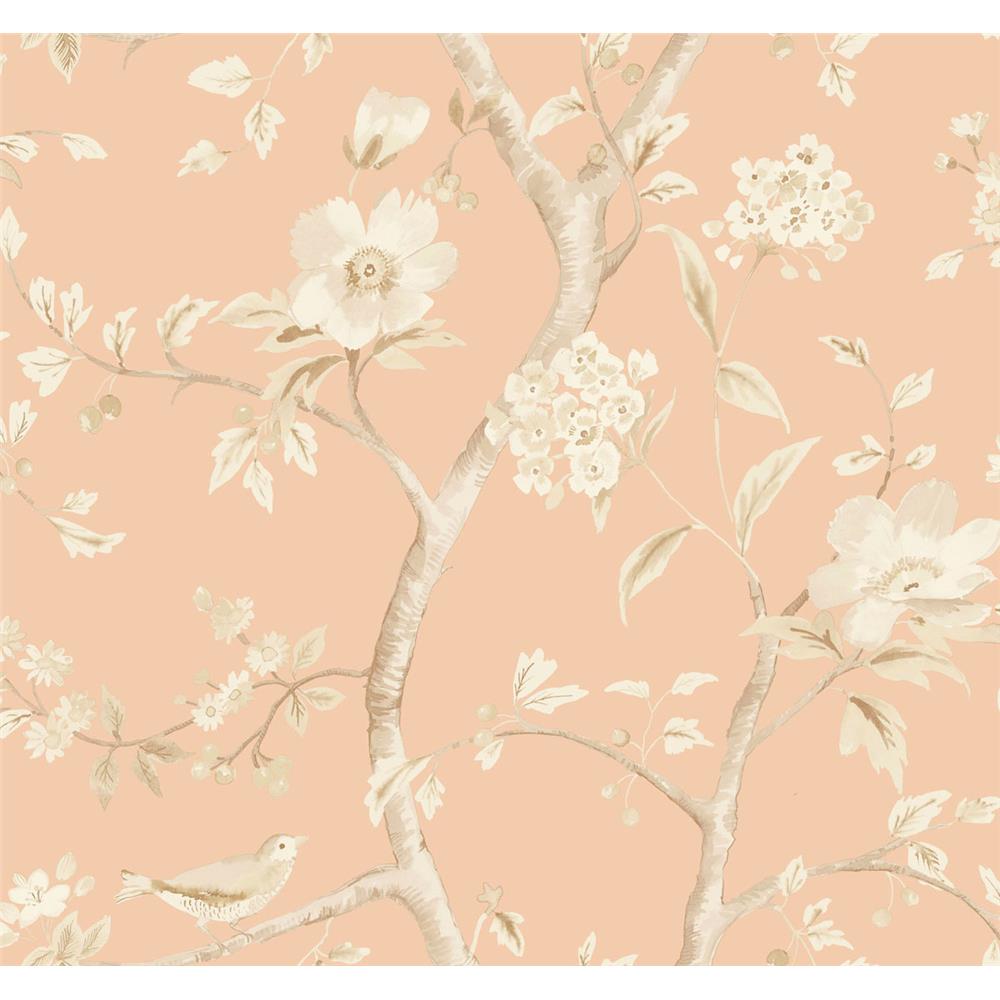 Seabrook Wallpaper LN11111 Southport Floral Trail Wallpaper in Soft Melon and Arrowroot