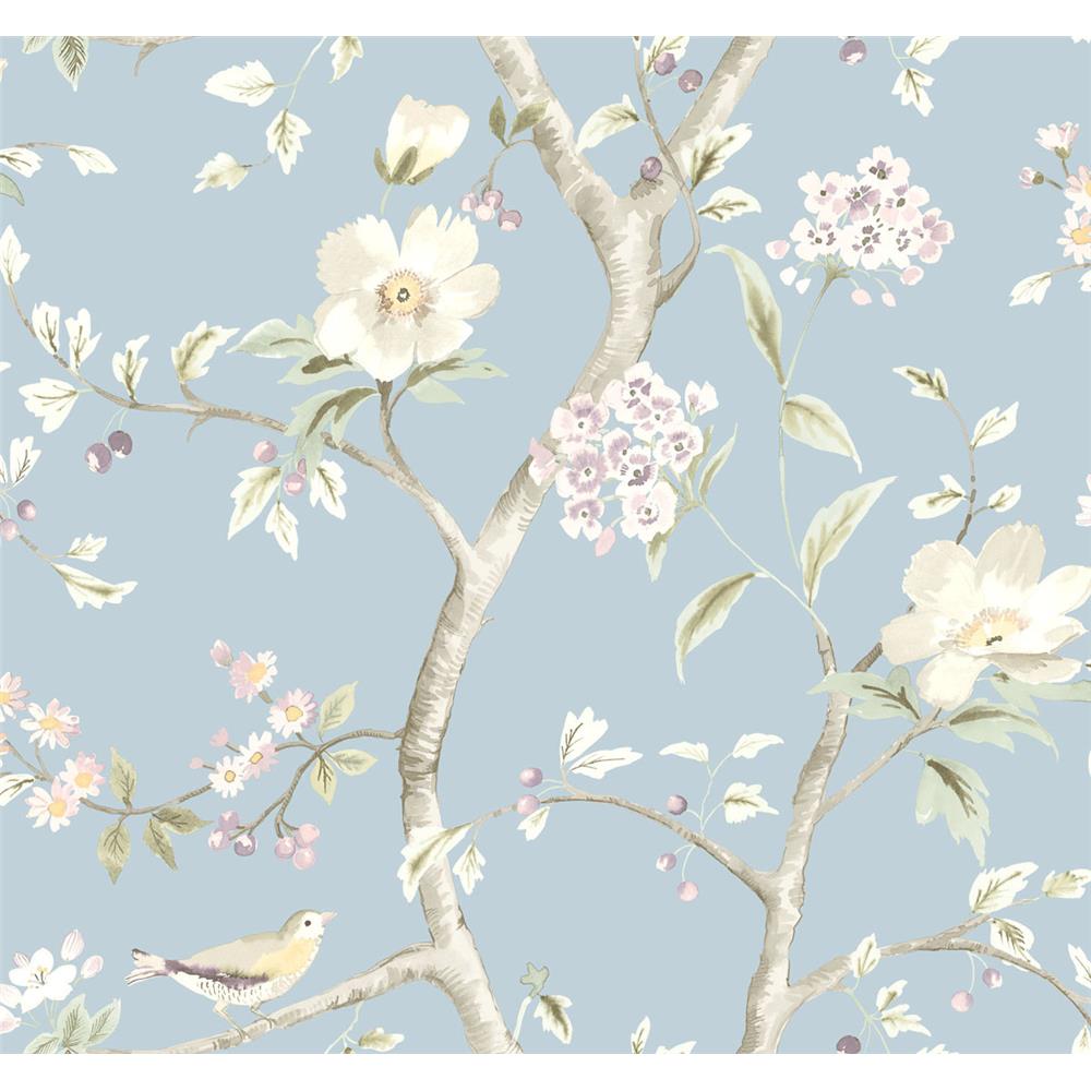 Seabrook Wallpaper LN11112 Southport Floral Trail Wallpaper in Sky Blue and Arrowroot