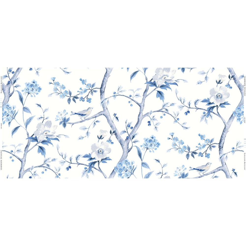Seabrook Wallpaper LN11902F Southport Floral Trail Fabric in Eggshell and Blue Shale 