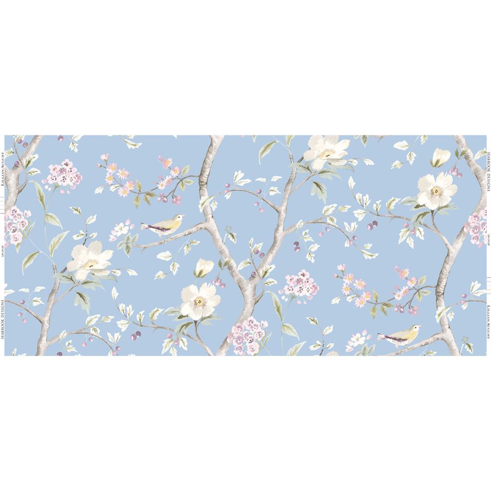 Seabrook Wallpaper LN11912F Southport Floral Trail Fabric in Sky Blue and Arrowroot