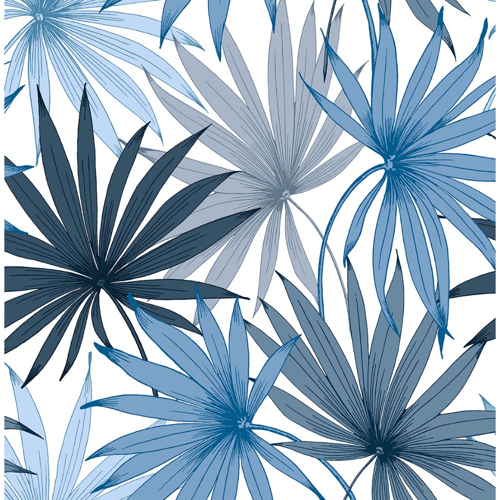 NextWall LN31002 Tropic Palm Toss Wallpaper in Blue Seas