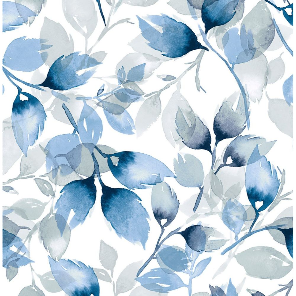 NextWall LN31102 Watercolor Tossed Leaves Wallpaper in Blue Lagoon