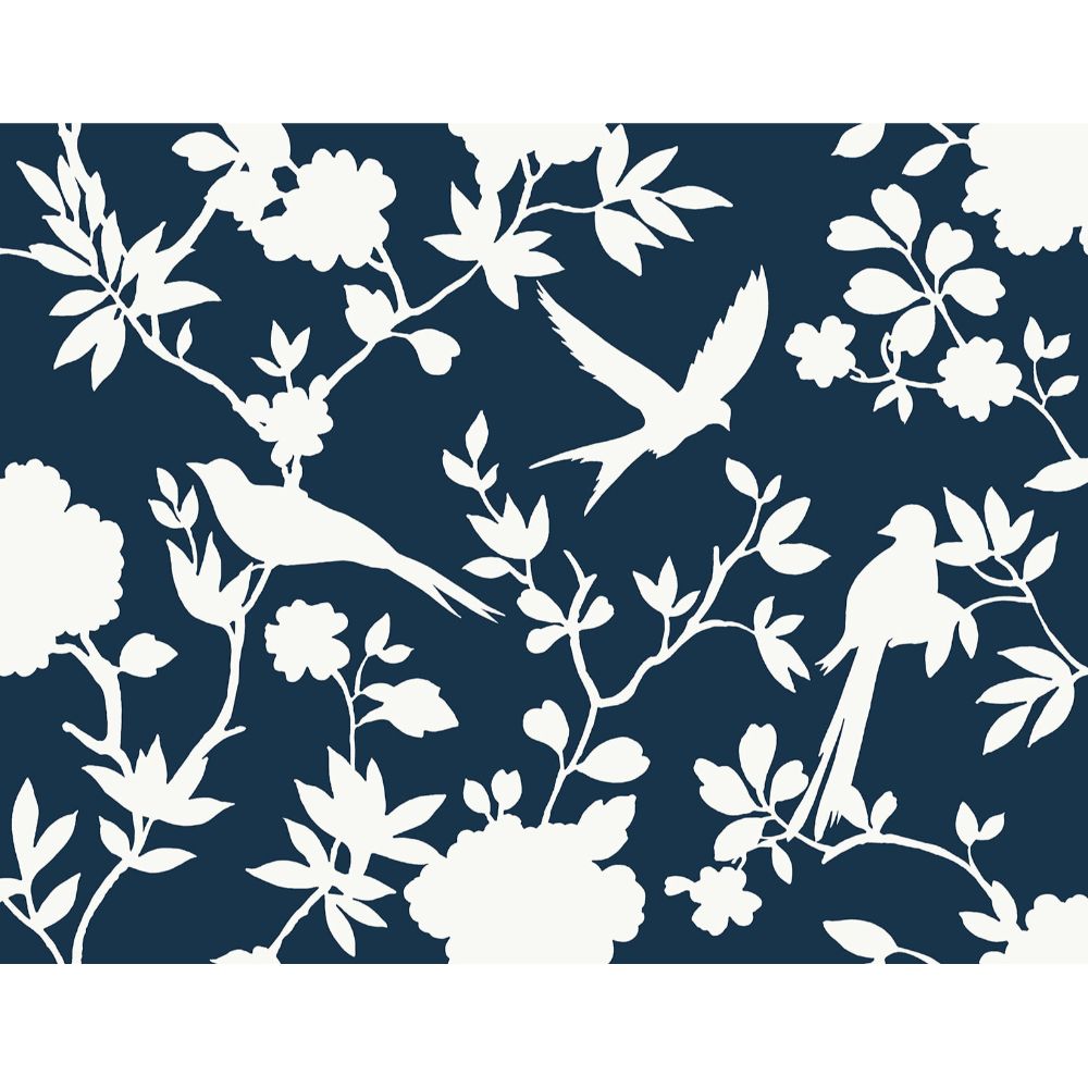 Seabrook Wallpaper LN40902 Kauai Bird Toile Wallpaper in Denim Blue