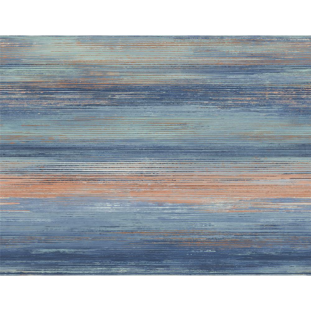 Seabrook Designs LW50406 Living with Art Sunset Stripes Wallpaper in Blueberry and Vermillion Orange