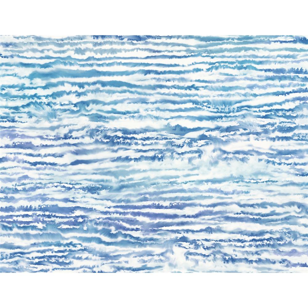 Seabrook Designs LW50502 Living with Art Watercolor Waves Wallpaper in French Navy and Aqua