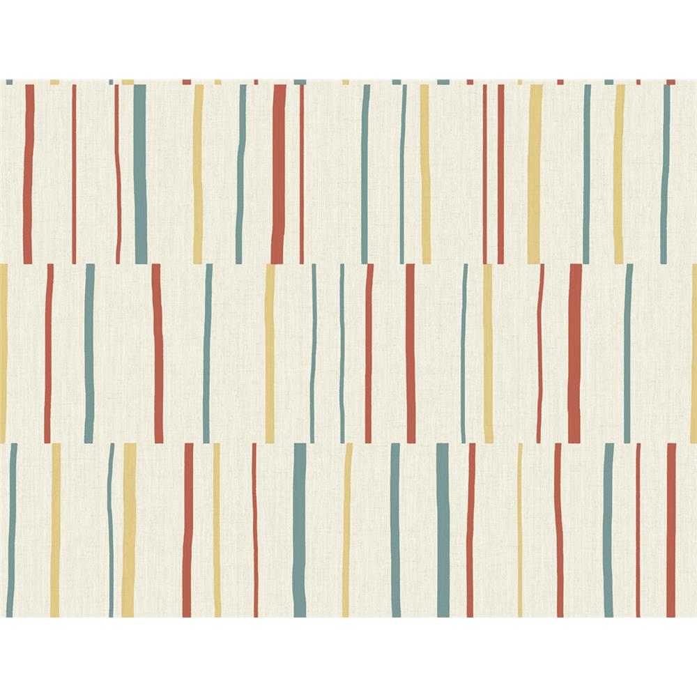 Seabrook Designs LW51201 Living with Art Block Lines Wallpaper in Vermillion, Sunflower, and Teal